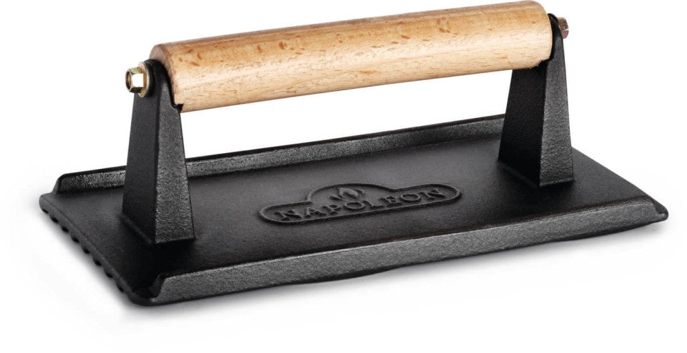 Cast Iron Chef's Press | Heavy-Duty | Wood-Wrapped Handle | Grill & Sear | Crispy Bacon & Burgers